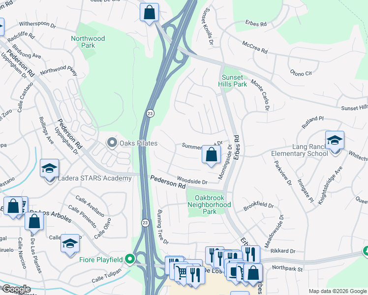 map of restaurants, bars, coffee shops, grocery stores, and more near 1748 Summer Cloud Drive in Thousand Oaks