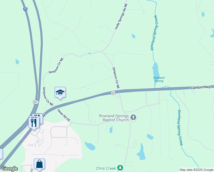map of restaurants, bars, coffee shops, grocery stores, and more near 0 Georgia 20 in Rome