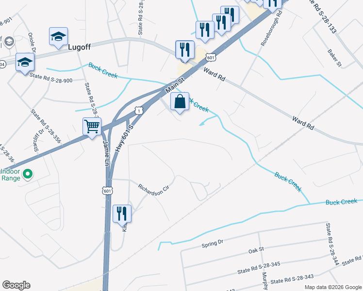 map of restaurants, bars, coffee shops, grocery stores, and more near 843A Cameron Lane in Lugoff