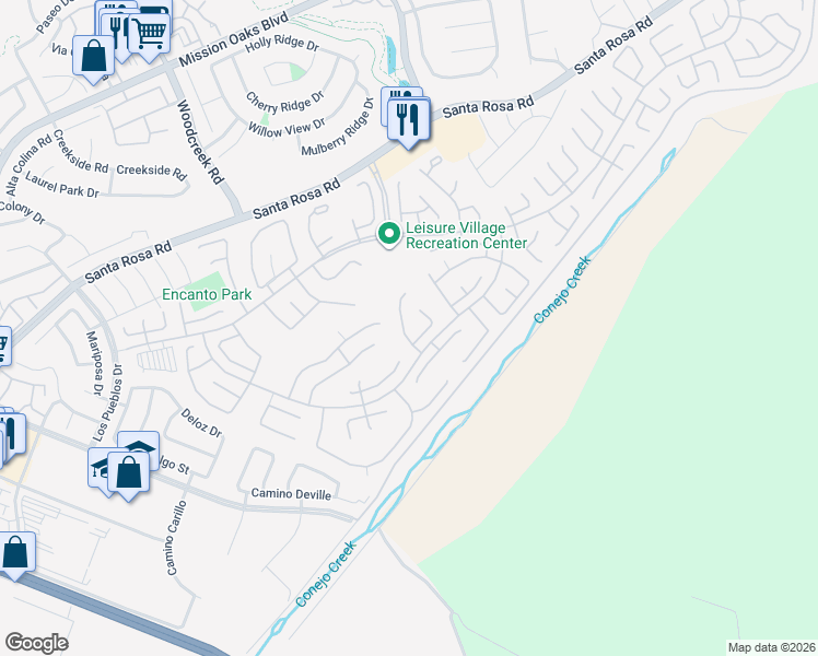 map of restaurants, bars, coffee shops, grocery stores, and more near 2800 Wright Road in Camarillo