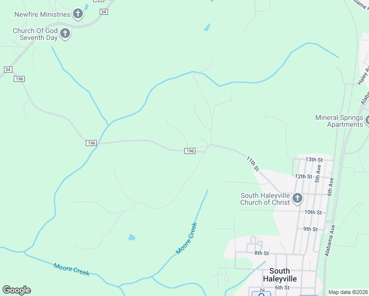 map of restaurants, bars, coffee shops, grocery stores, and more near 1151 County Road 196 in Haleyville