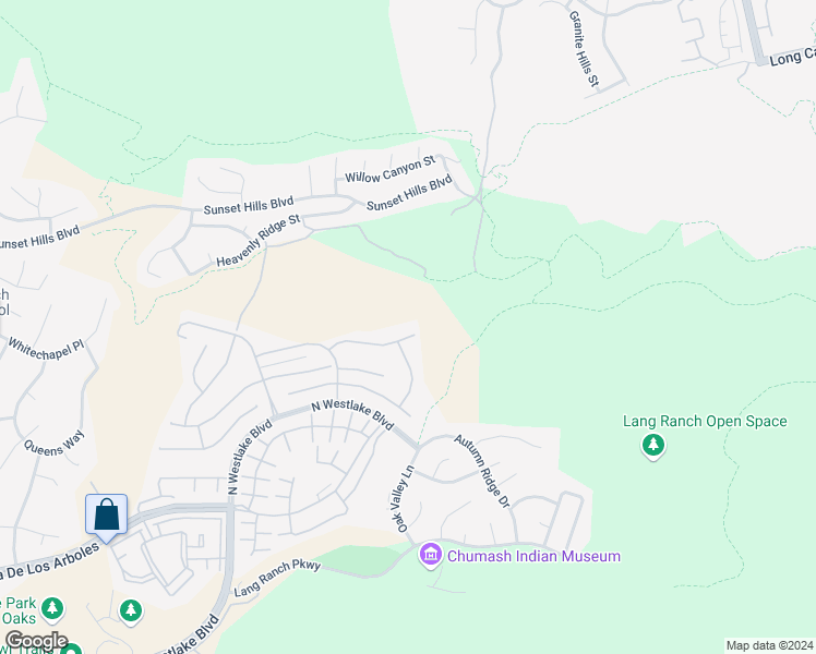 map of restaurants, bars, coffee shops, grocery stores, and more near 3185 White Cedar Place in Thousand Oaks