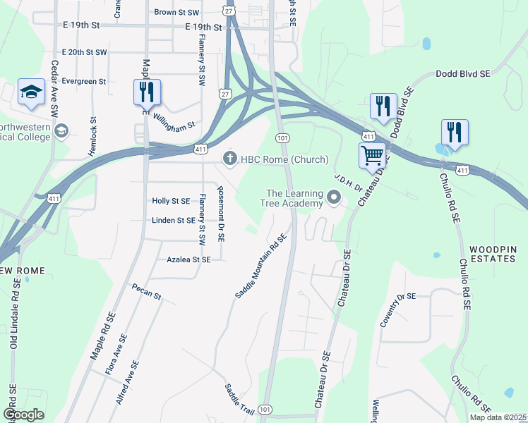 map of restaurants, bars, coffee shops, grocery stores, and more near 1-83 Helen St in Rome