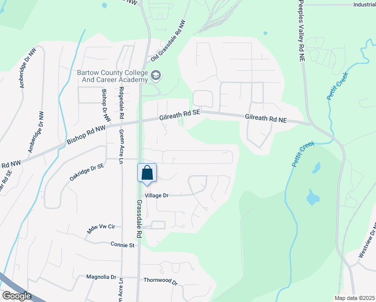 map of restaurants, bars, coffee shops, grocery stores, and more near 220 Evergreen Trail Southeast in Cartersville