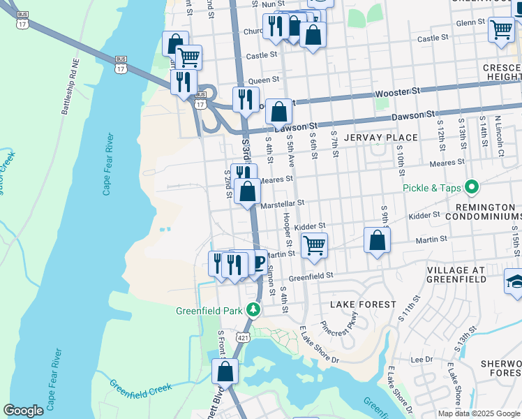 map of restaurants, bars, coffee shops, grocery stores, and more near 1118 South 3rd Street in Wilmington