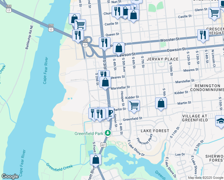 map of restaurants, bars, coffee shops, grocery stores, and more near 1110 South 4th Street in Wilmington