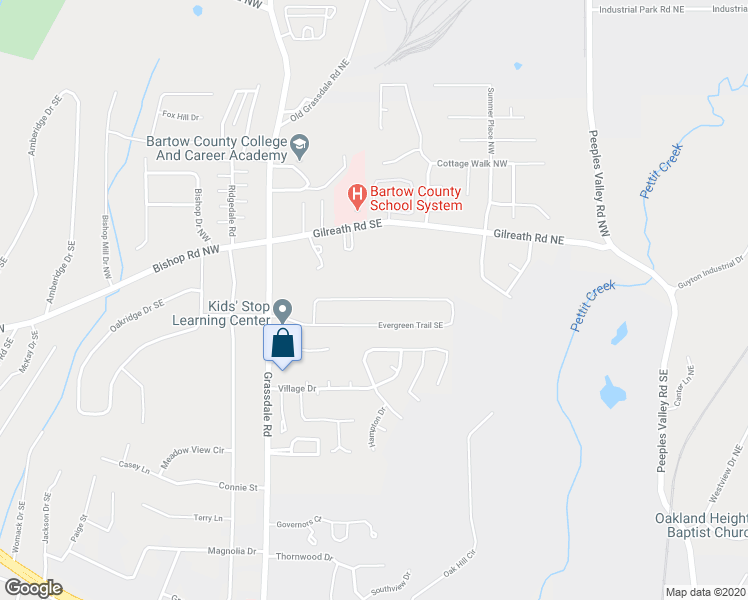 map of restaurants, bars, coffee shops, grocery stores, and more near 111 Evergreen Trail Southeast in Cartersville