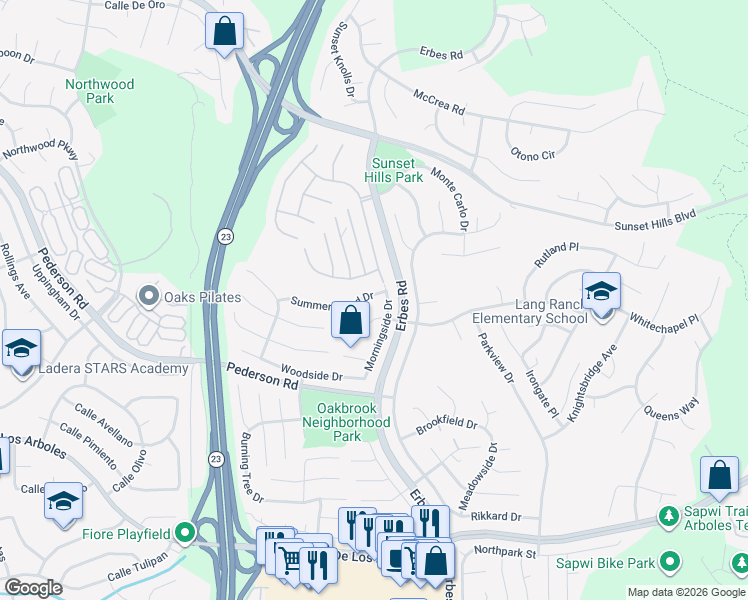 map of restaurants, bars, coffee shops, grocery stores, and more near 1976 Summer Cloud Drive in Thousand Oaks