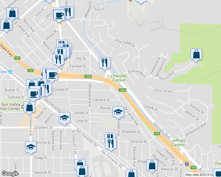 map of restaurants, bars, coffee shops, grocery stores, and more near 10411 Crockett Street in Los Angeles
