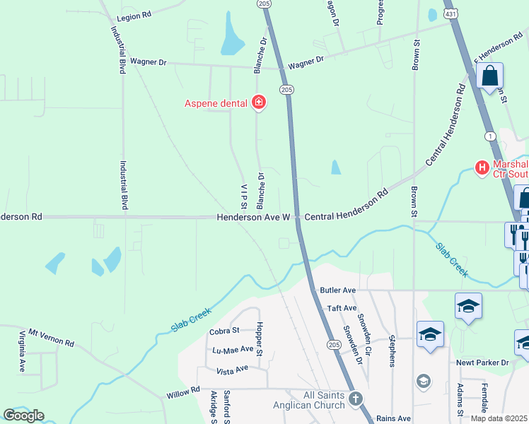 map of restaurants, bars, coffee shops, grocery stores, and more near 1303 Coy Street in Boaz
