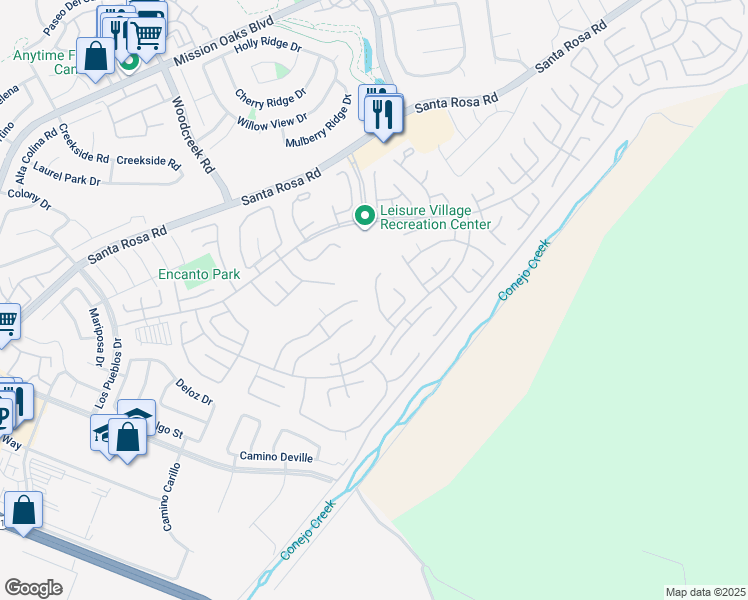 map of restaurants, bars, coffee shops, grocery stores, and more near 23226 Village 23 in Camarillo