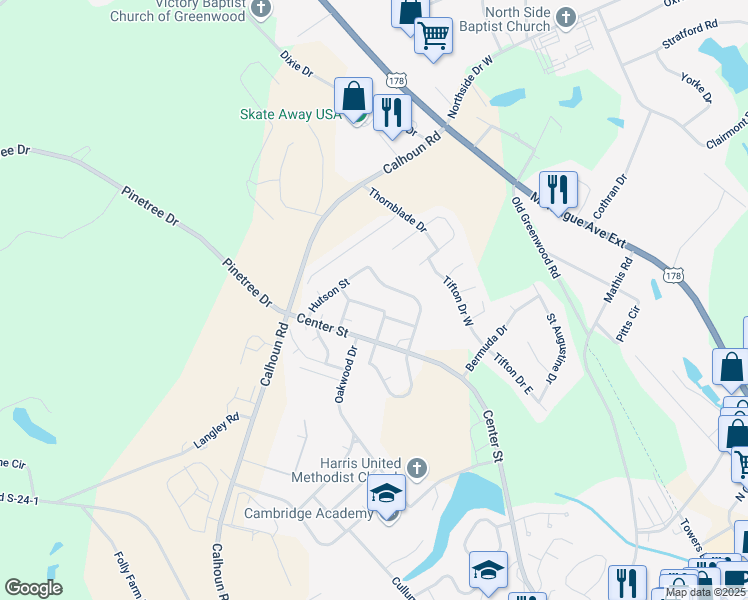 map of restaurants, bars, coffee shops, grocery stores, and more near 218 Woodlawn Street in Greenwood