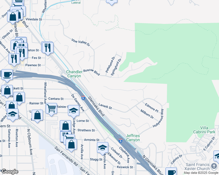 map of restaurants, bars, coffee shops, grocery stores, and more near 10163 Olivia Terrace in Los Angeles