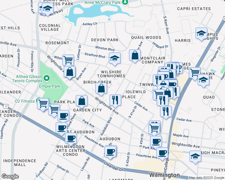 map of restaurants, bars, coffee shops, grocery stores, and more near 944 Bonham Avenue in Wilmington