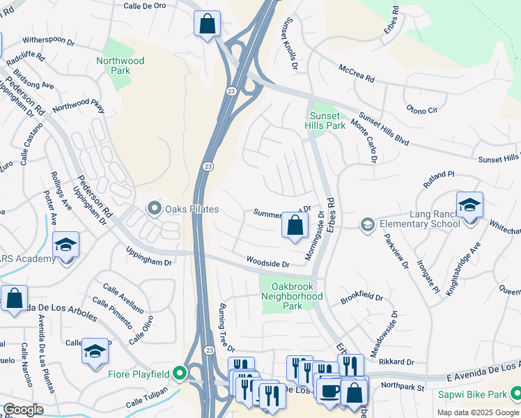 map of restaurants, bars, coffee shops, grocery stores, and more near 1763 Summer Cloud Drive in Thousand Oaks