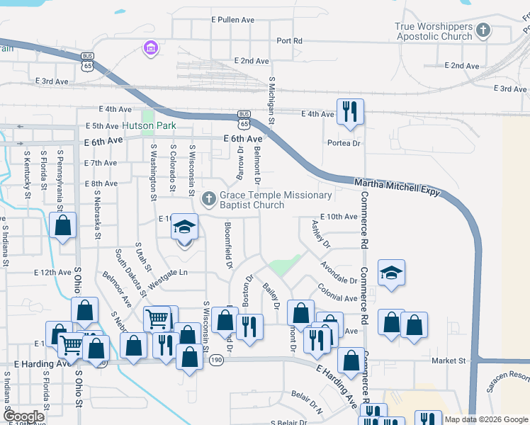 map of restaurants, bars, coffee shops, grocery stores, and more near 903 Belmont Drive in Pine Bluff
