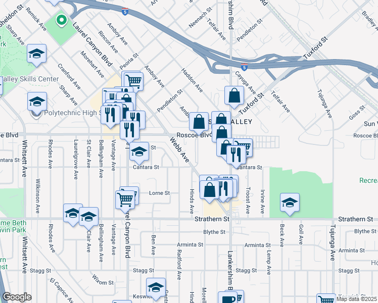 map of restaurants, bars, coffee shops, grocery stores, and more near 8226 Webb Avenue in Los Angeles