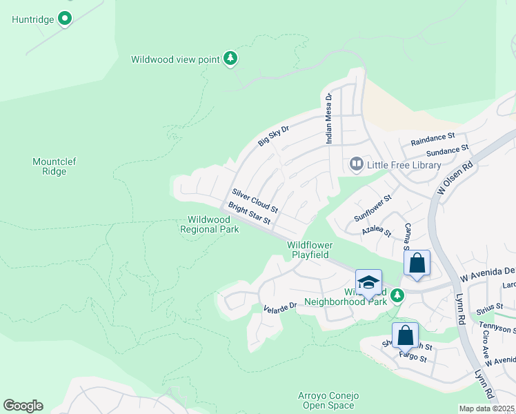 map of restaurants, bars, coffee shops, grocery stores, and more near 850 Silver Cloud Street in Thousand Oaks