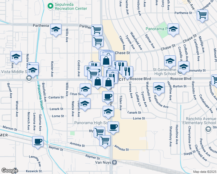 map of restaurants, bars, coffee shops, grocery stores, and more near in Los Angeles