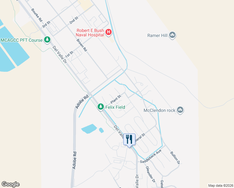 map of restaurants, bars, coffee shops, grocery stores, and more near 29 Palm Court in Twentynine Palms
