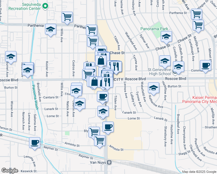 map of restaurants, bars, coffee shops, grocery stores, and more near in Los Angeles