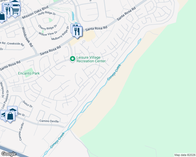 map of restaurants, bars, coffee shops, grocery stores, and more near 28103 Village 28 in Camarillo