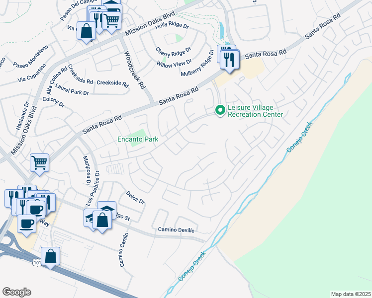 map of restaurants, bars, coffee shops, grocery stores, and more near 6310 Village 6 in Camarillo