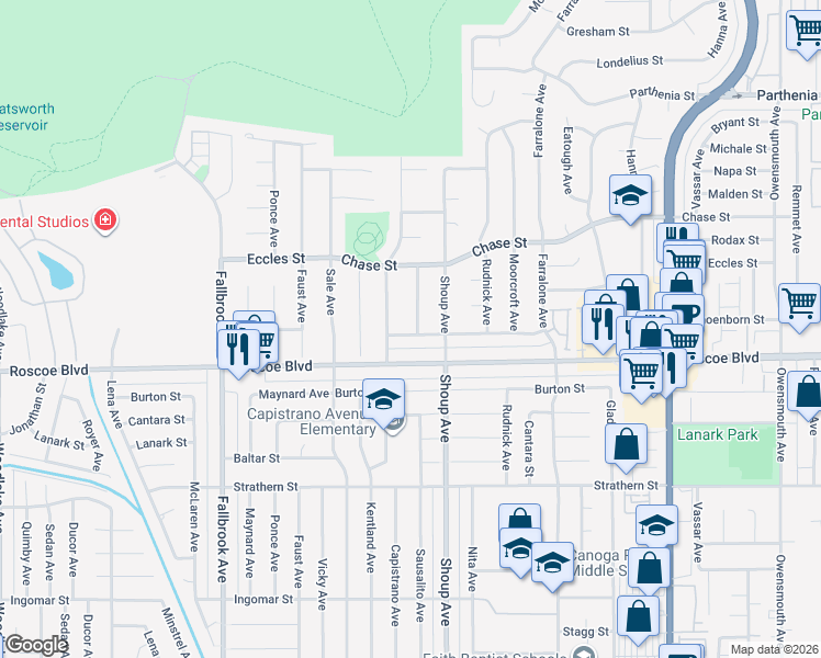 map of restaurants, bars, coffee shops, grocery stores, and more near 8335 Sausalito Avenue in Los Angeles