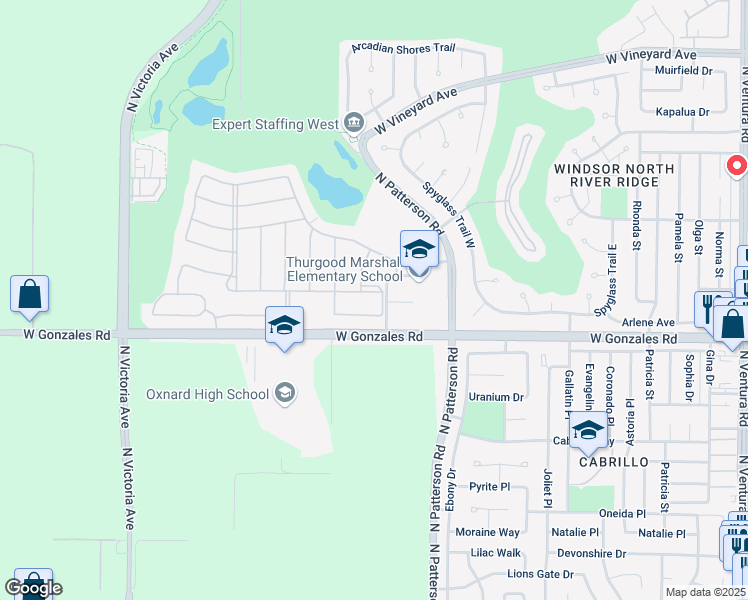 map of restaurants, bars, coffee shops, grocery stores, and more near 1941 Hazeltine Drive in Oxnard