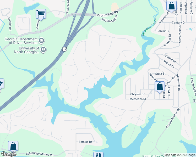 map of restaurants, bars, coffee shops, grocery stores, and more near 2170 Poplar Trail in Cumming