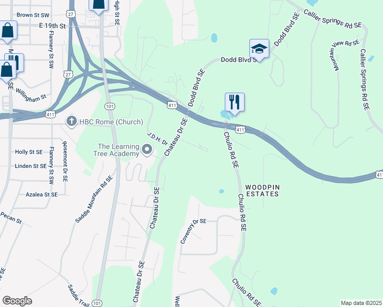 map of restaurants, bars, coffee shops, grocery stores, and more near 21 Chateau Drive Southeast in Rome