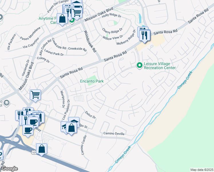 map of restaurants, bars, coffee shops, grocery stores, and more near 6204 Village 6 in Camarillo