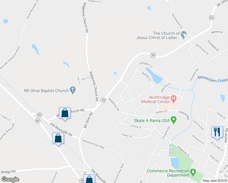 map of restaurants, bars, coffee shops, grocery stores, and more near 4068 Mount Olive Road in Commerce