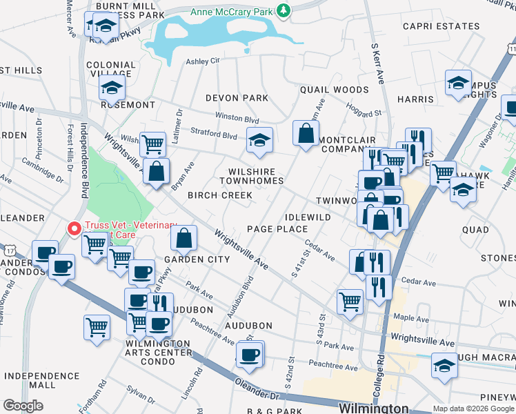 map of restaurants, bars, coffee shops, grocery stores, and more near 930 Bonham Avenue in Wilmington