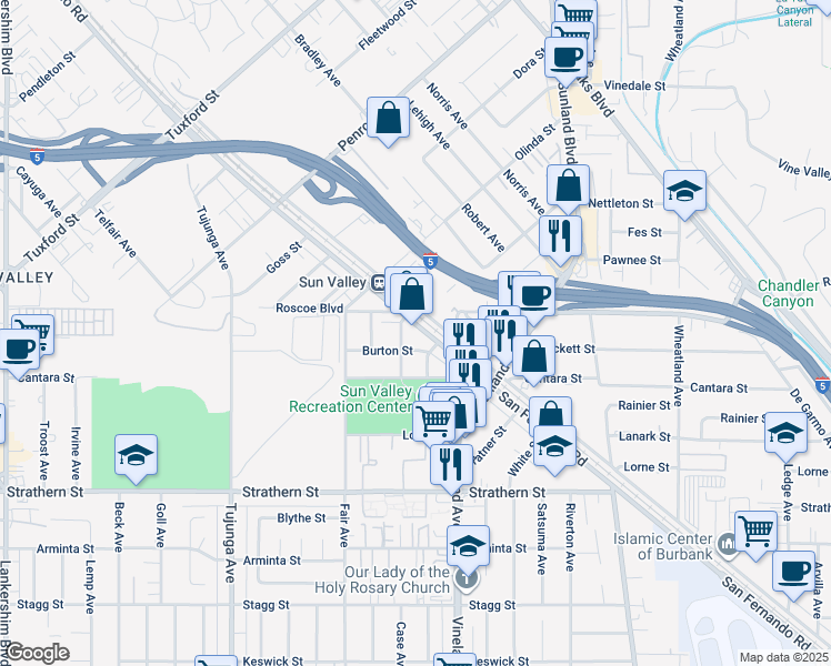 map of restaurants, bars, coffee shops, grocery stores, and more near 8307 San Fernando Road in Los Angeles