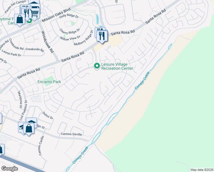 map of restaurants, bars, coffee shops, grocery stores, and more near 23220 Village 23 in Camarillo