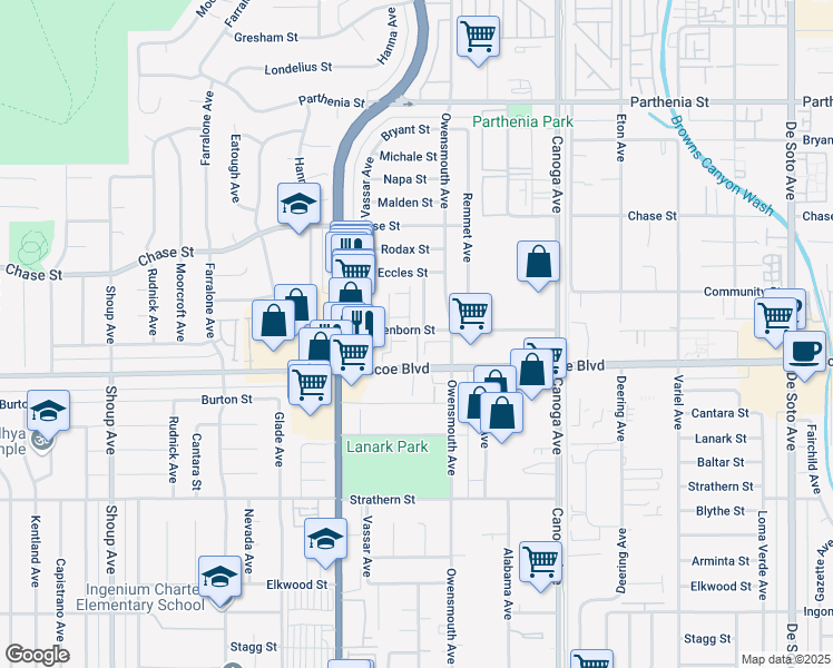 map of restaurants, bars, coffee shops, grocery stores, and more near 8340 Northgate Avenue in Los Angeles