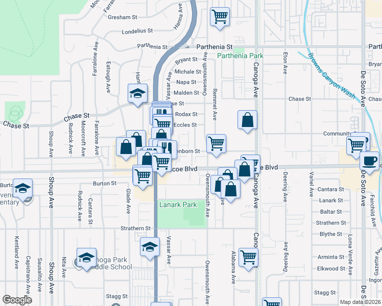 map of restaurants, bars, coffee shops, grocery stores, and more near 8340 Northgate Avenue in Los Angeles