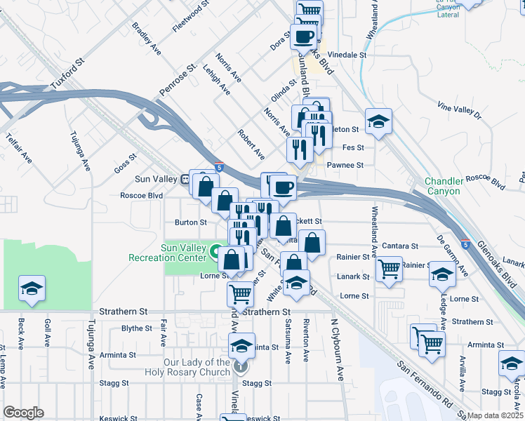 map of restaurants, bars, coffee shops, grocery stores, and more near 10923 Crockett Street in Los Angeles