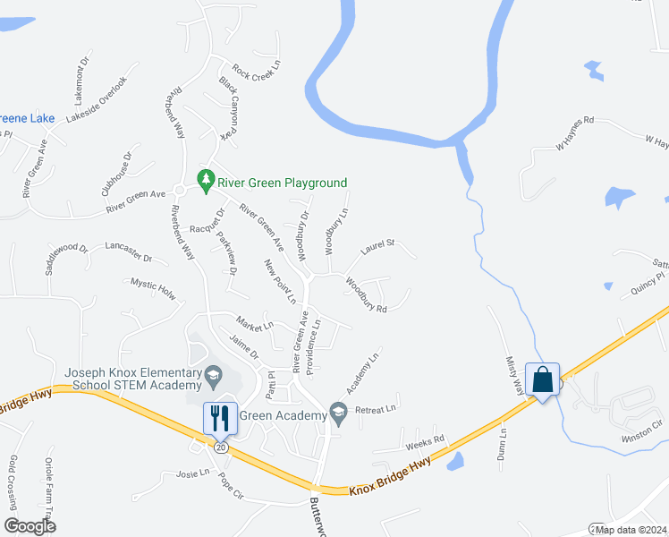 map of restaurants, bars, coffee shops, grocery stores, and more near 100 Woodbury Lane in Canton