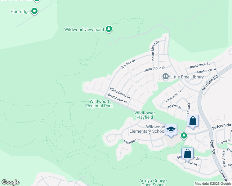 map of restaurants, bars, coffee shops, grocery stores, and more near 3058 Saddleback Court in Thousand Oaks