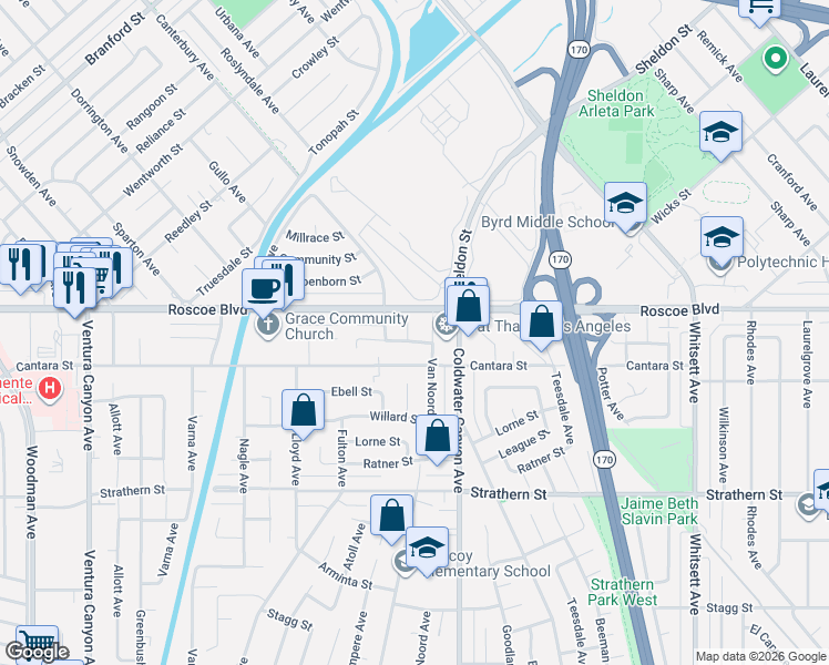 map of restaurants, bars, coffee shops, grocery stores, and more near 8236 Morse Avenue in Los Angeles
