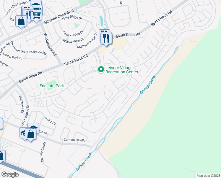 map of restaurants, bars, coffee shops, grocery stores, and more near 23222 Village 23 in Camarillo