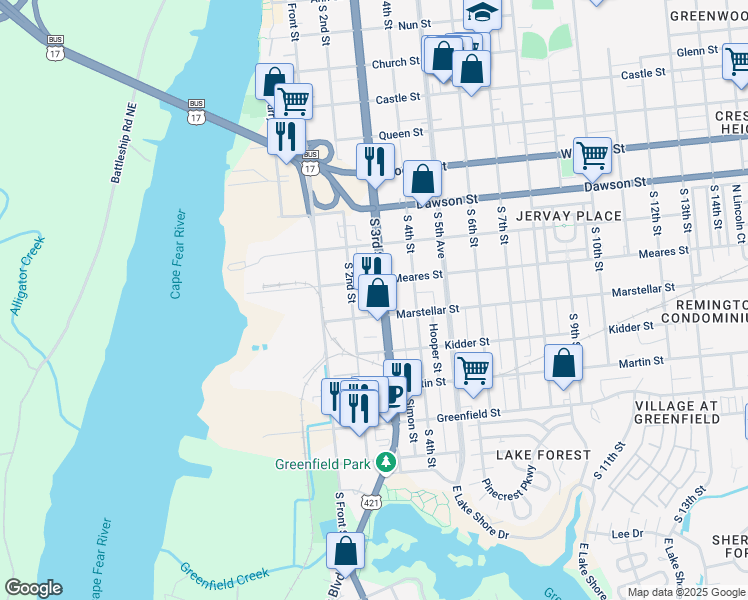 map of restaurants, bars, coffee shops, grocery stores, and more near 1118 South 3rd Street in Wilmington