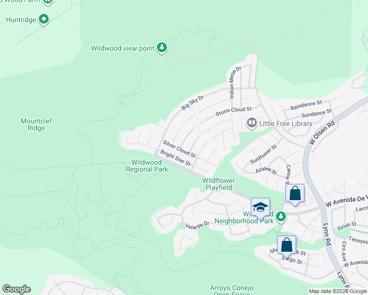 map of restaurants, bars, coffee shops, grocery stores, and more near 3058 Saddleback Court in Thousand Oaks