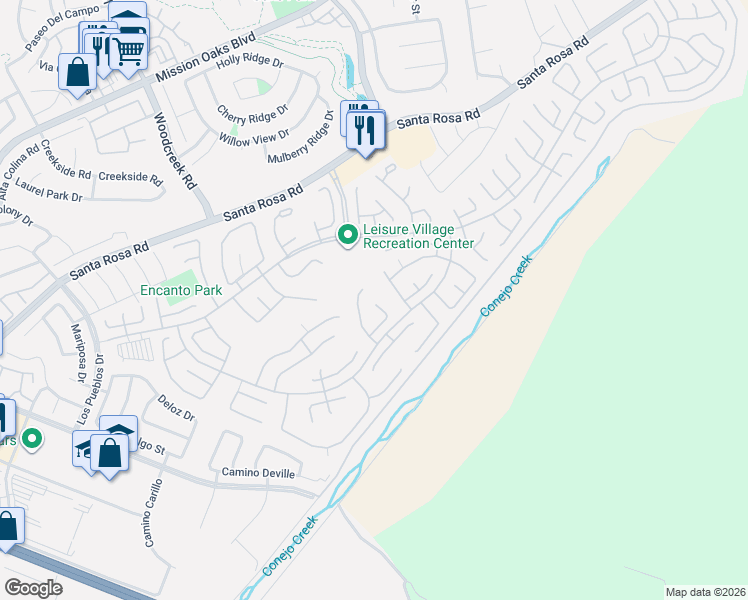 map of restaurants, bars, coffee shops, grocery stores, and more near 23224 Village 23 in Camarillo