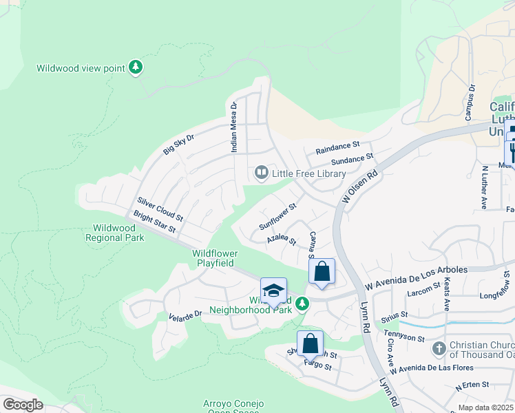 map of restaurants, bars, coffee shops, grocery stores, and more near 737 Primrose Street in Thousand Oaks