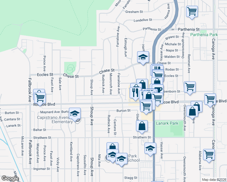 map of restaurants, bars, coffee shops, grocery stores, and more near 8346 Moorcroft Avenue in Los Angeles