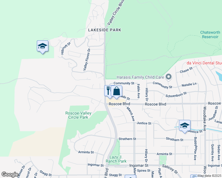 map of restaurants, bars, coffee shops, grocery stores, and more near 8360 Starkland Avenue in Los Angeles