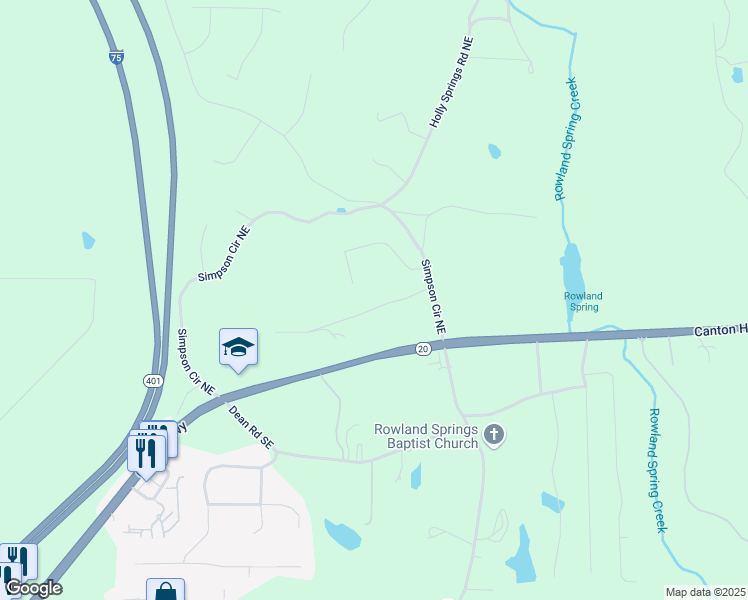 map of restaurants, bars, coffee shops, grocery stores, and more near 59 Grand Georgian Court in Cartersville